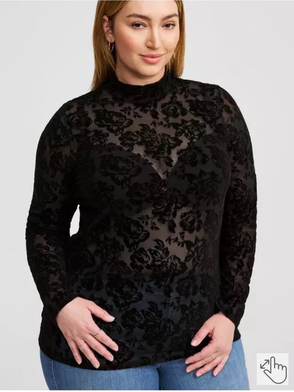 torrid Black Burnout Floral Velvet Long Sleeve Top
